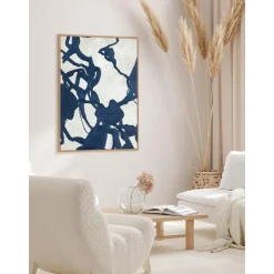 Cuadro En Lienzo Pintado A Mano Blueplay, Marco De Madera