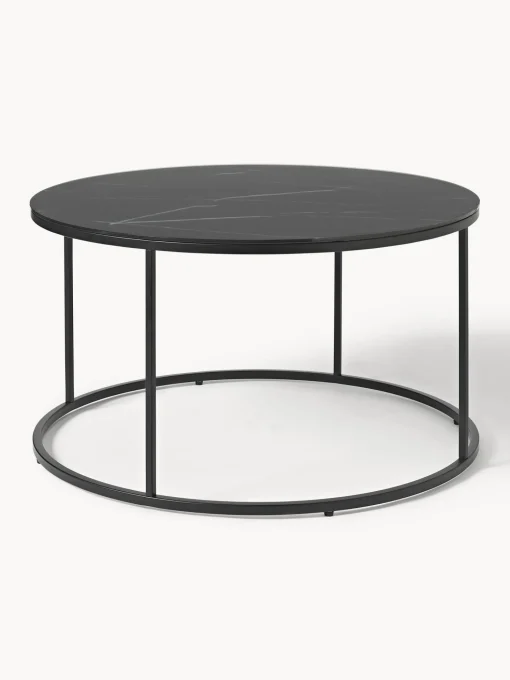 Mesa De Centro Antigua, Tablero De Vidrio En Aspecto Marmol