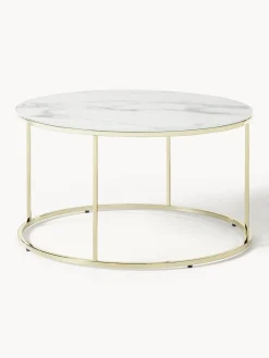 Mesa De Centro Antigua, Tablero De Vidrio En Aspecto Marmol