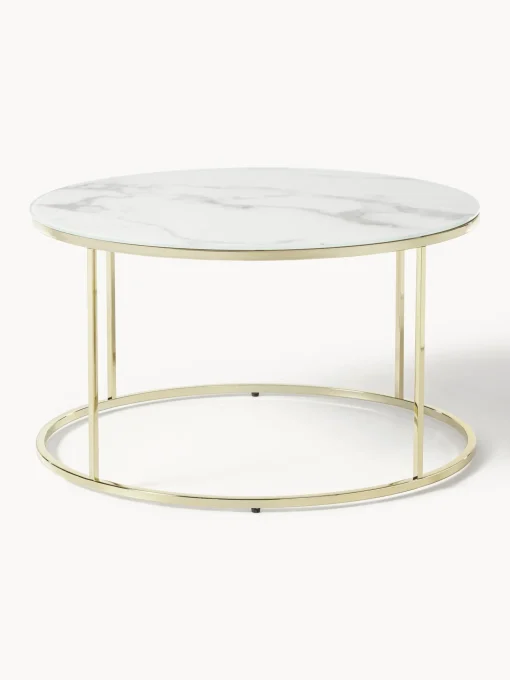 Mesa De Centro Antigua, Tablero De Vidrio En Aspecto Marmol