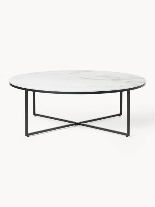 Mesa De Centro Grande Antigua, Tablero De Vidrio En Aspecto Marmol