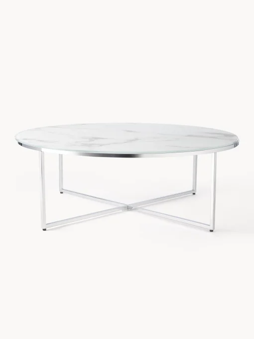 Mesa De Centro Grande Antigua, Tablero De Vidrio En Aspecto Marmol
