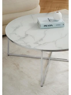 Mesa De Centro Grande Antigua, Tablero De Vidrio En Aspecto Marmol