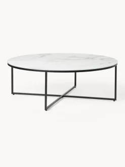 Mesa De Centro Grande Antigua, Tablero De Vidrio En Aspecto Marmol