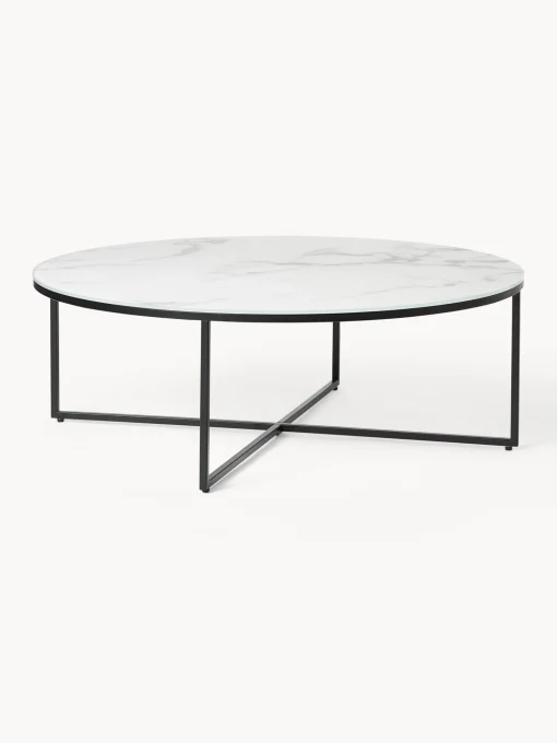 Mesa De Centro Grande Antigua, Tablero De Vidrio En Aspecto Marmol