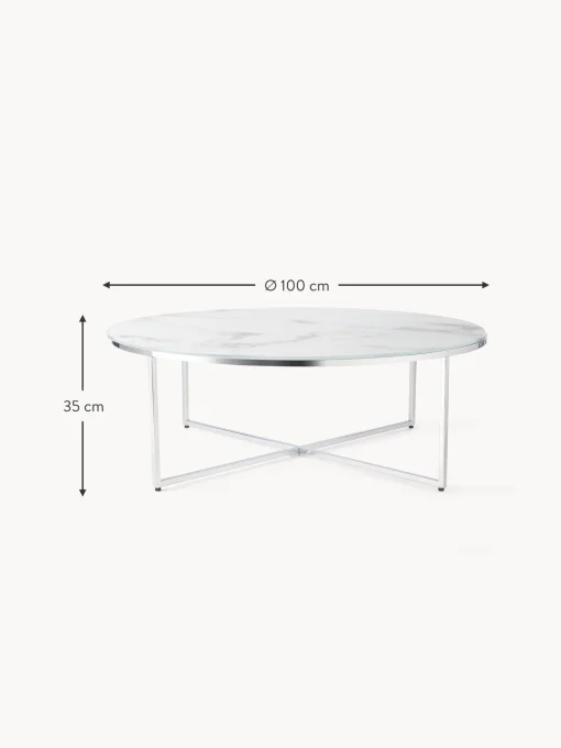Mesa De Centro Grande Antigua, Tablero De Vidrio En Aspecto Marmol