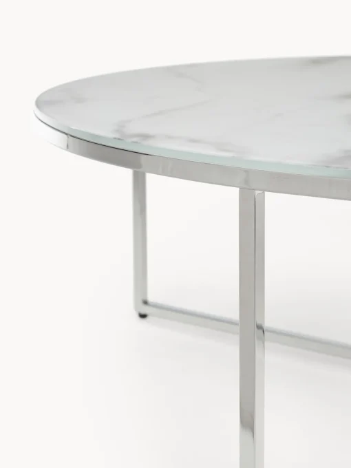 Mesa De Centro Grande Antigua, Tablero De Vidrio En Aspecto Marmol
