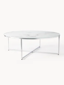 Mesa De Centro Grande Antigua, Tablero De Vidrio En Aspecto Marmol