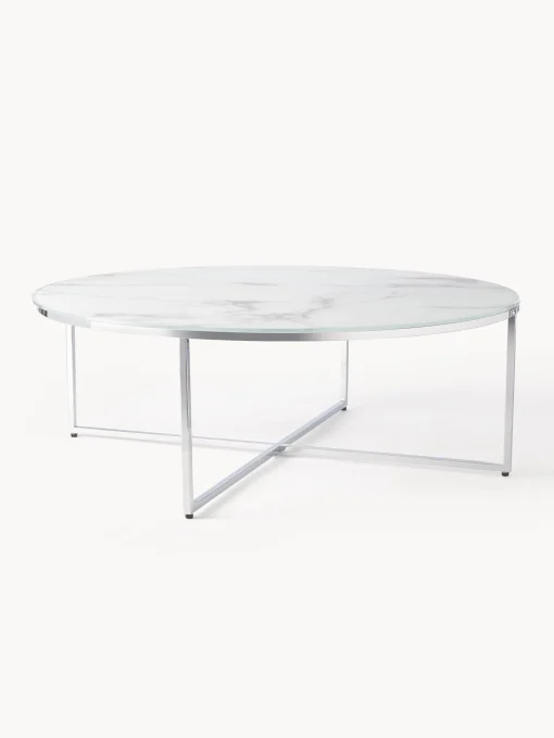 Mesa De Centro Grande Antigua, Tablero De Vidrio En Aspecto Marmol