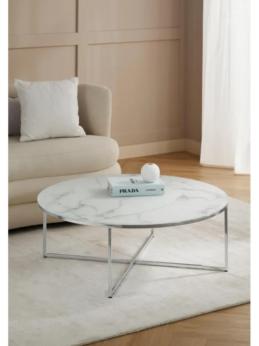 Mesa De Centro Grande Antigua, Tablero De Vidrio En Aspecto Marmol