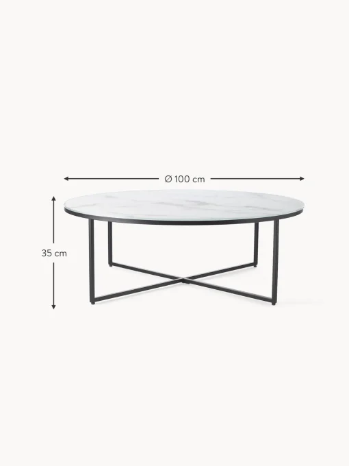 Mesa De Centro Grande Antigua, Tablero De Vidrio En Aspecto Marmol