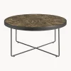 Mesa De Centro Redonda De Metal Gellina, Con Tablero De Vidrio