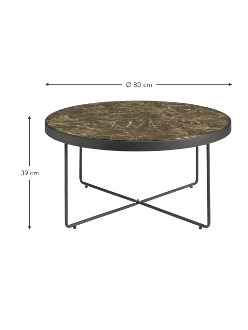 Mesa De Centro Redonda De Metal Gellina, Con Tablero De Vidrio
