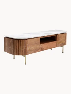 Mueble Tv Artesanal De Madera De Mango Y Marmol Grace