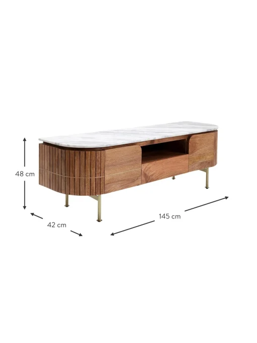 Mueble Tv Artesanal De Madera De Mango Y Marmol Grace