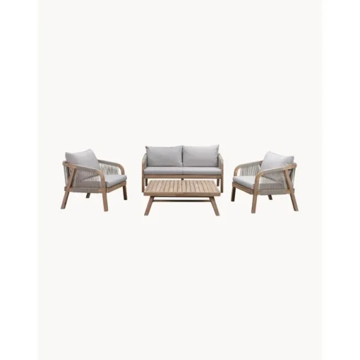 Set Lounge Para Exterior De Madera De Acacia Lu, 4 Pzas.