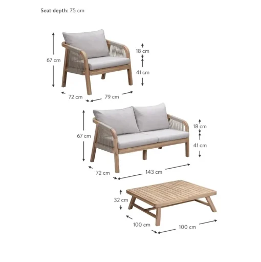 Set Lounge Para Exterior De Madera De Acacia Lu, 4 Pzas.