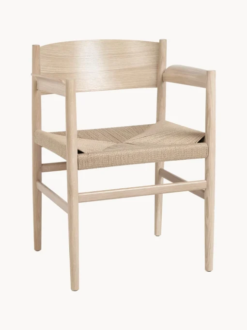Silla Con Reposabrazos Artesnal Con Asiento De Mimbre Nestor