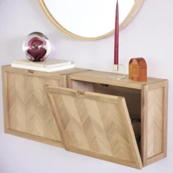Zapatero De Pared De Roble Herringbone