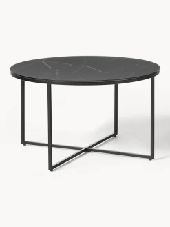 Mesa De Centro Antigua, Tablero De Vidrio En Aspecto Marmol