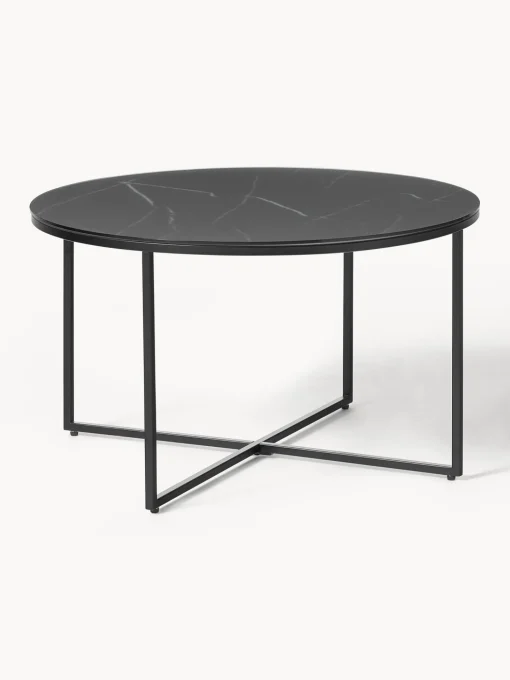 Mesa De Centro Antigua, Tablero De Vidrio En Aspecto Marmol