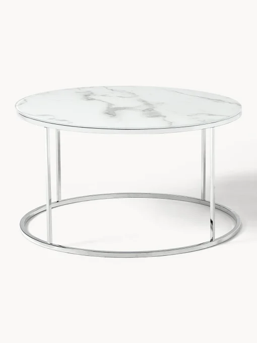 Mesa De Centro Antigua, Tablero De Vidrio En Aspecto Marmol