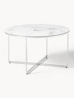 Mesa De Centro Antigua, Tablero De Vidrio En Aspecto Marmol