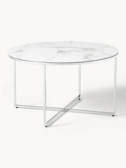 Mesa De Centro Antigua, Tablero De Vidrio En Aspecto Marmol