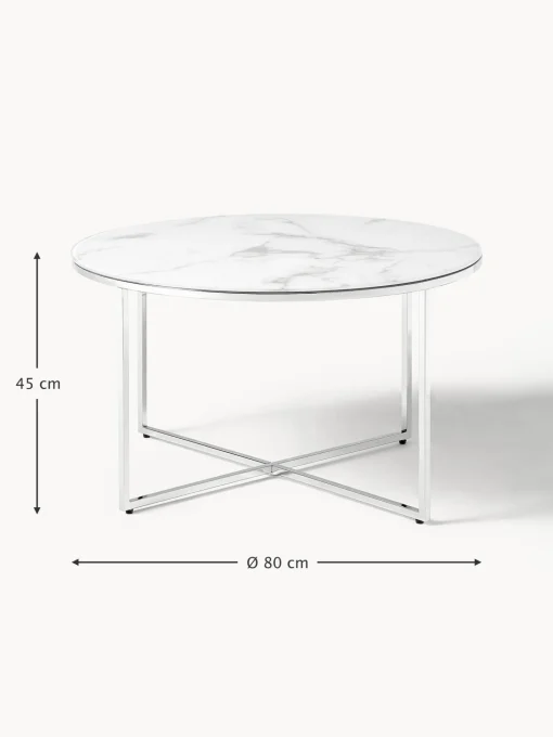 Mesa De Centro Antigua, Tablero De Vidrio En Aspecto Marmol