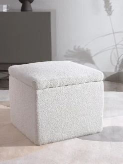 Puf En Tejido Boucle Winou, Con Espacio De Almacenamiento
