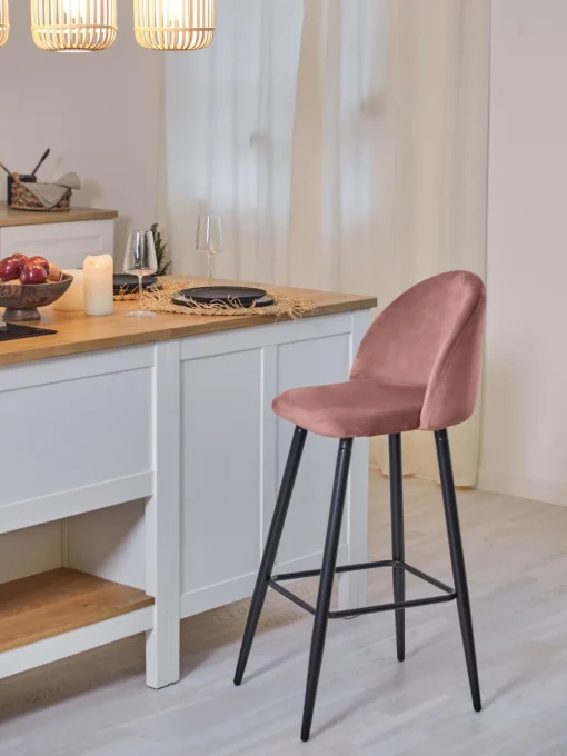 Taburete Alto Con Respaldo De Terciopelo Amy