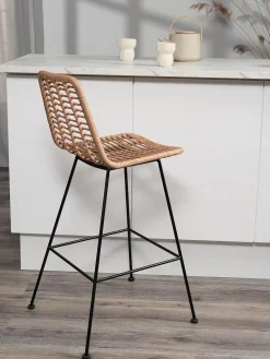 Taburete Alto De Mimbre Con Respaldo Costa
